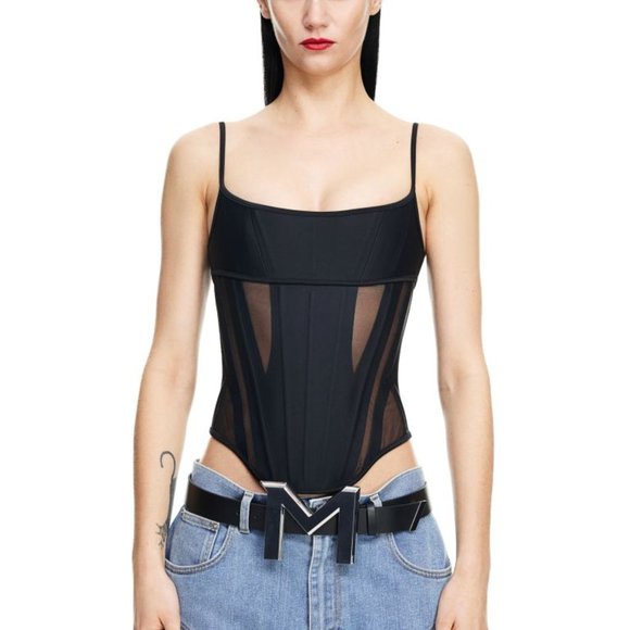 Mugler x H&M Mesh-paneled Corset Top Black - Picture 1 of 4